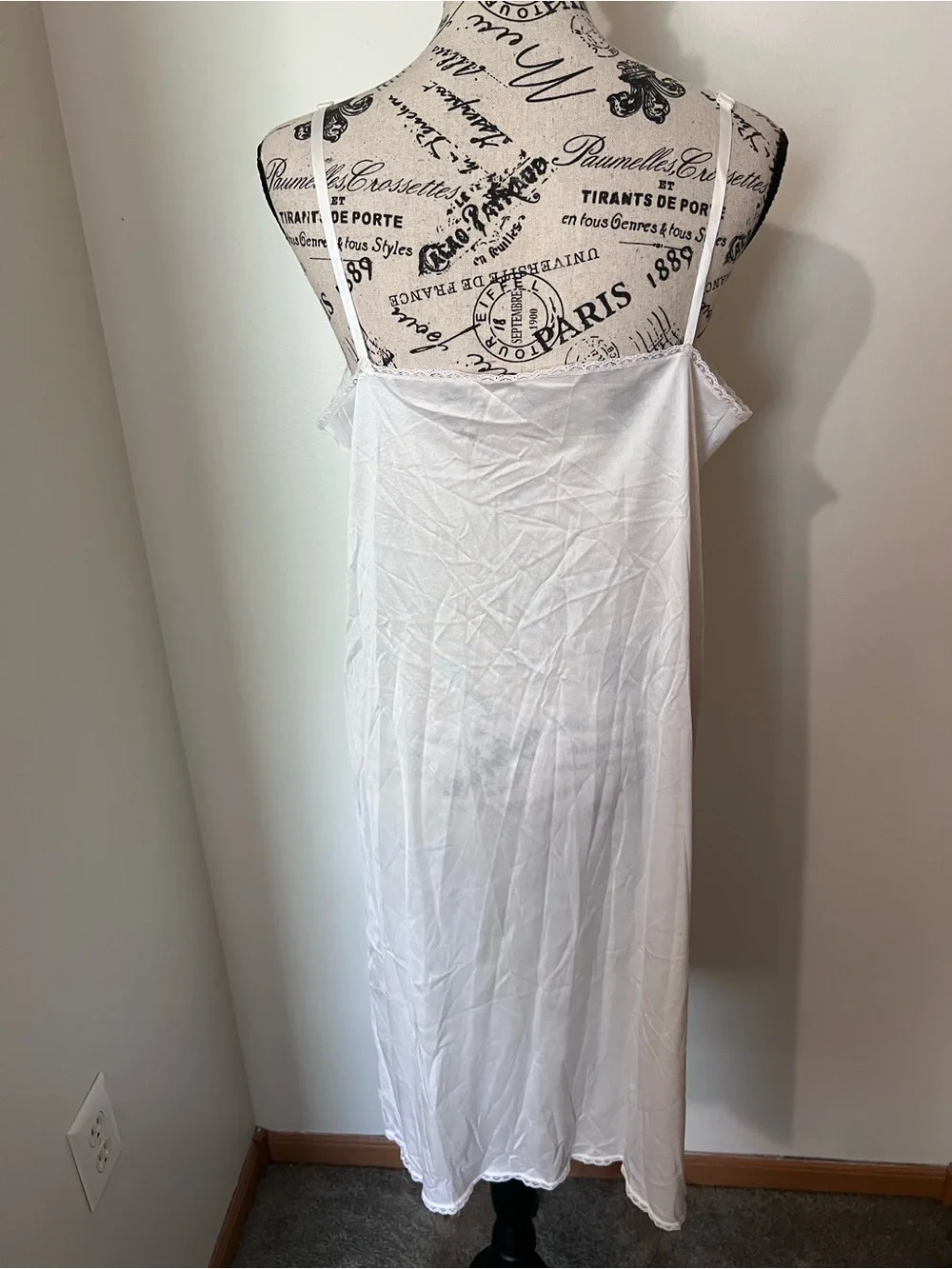 Vintage Vassarette Lace Trim Full Slip Dress White Size 38 Medium Made in USA